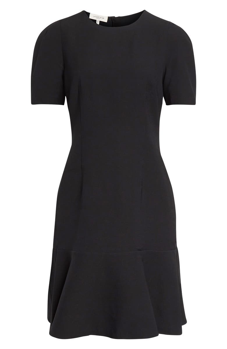 Lafayette 148 New York Flare Hem Wool & Silk Crepe Dress, Alternate, color, Black