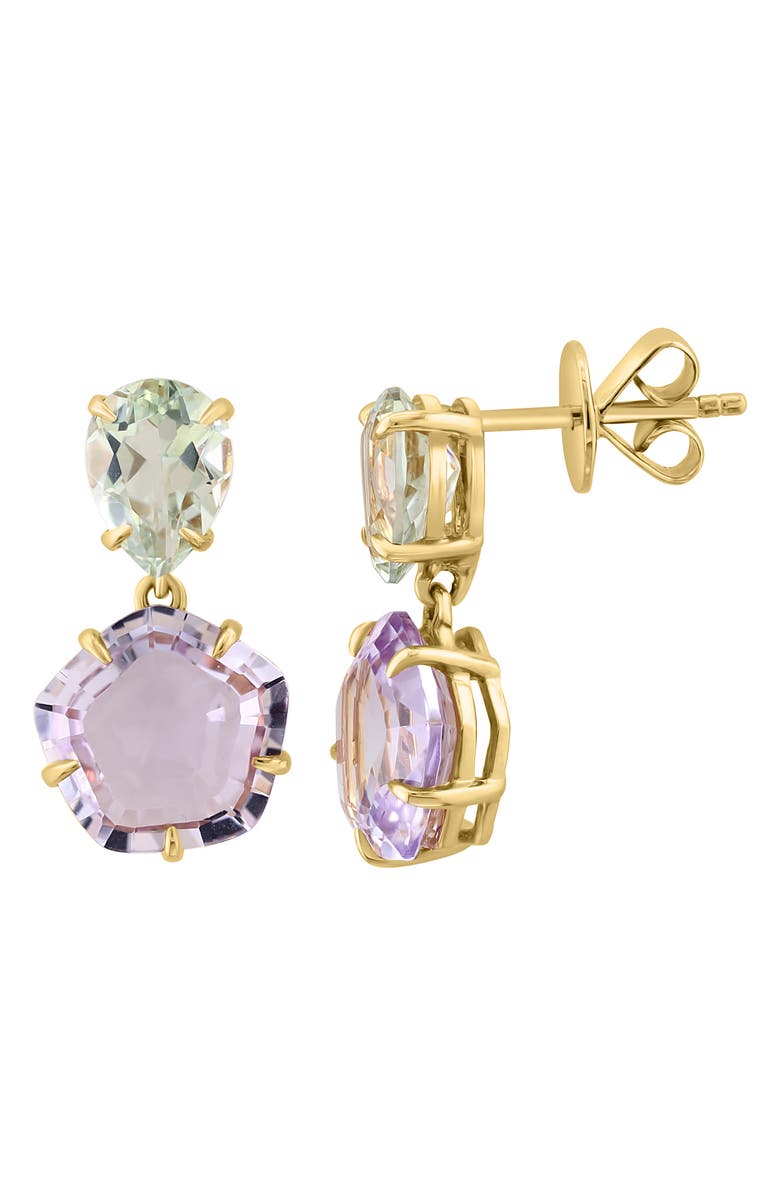 EFFY 14K Yellow Gold Pink Quartz & White Topaz Drop Earrings, Alternate, color, 