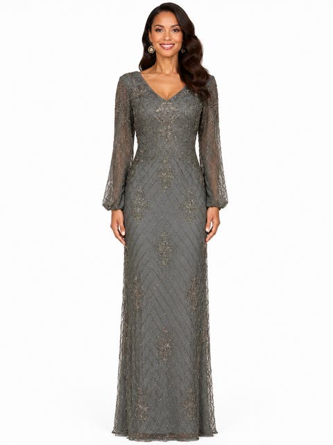 Beaded Faux-Wrap V-Neck Bridal Gown