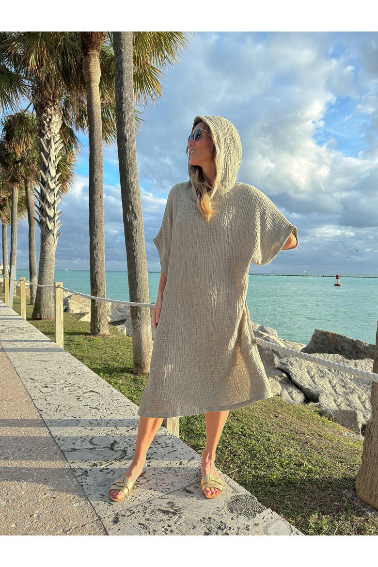Crinkled Cotton Cuddle Hooded Poncho, Alternate, color, Terracotta