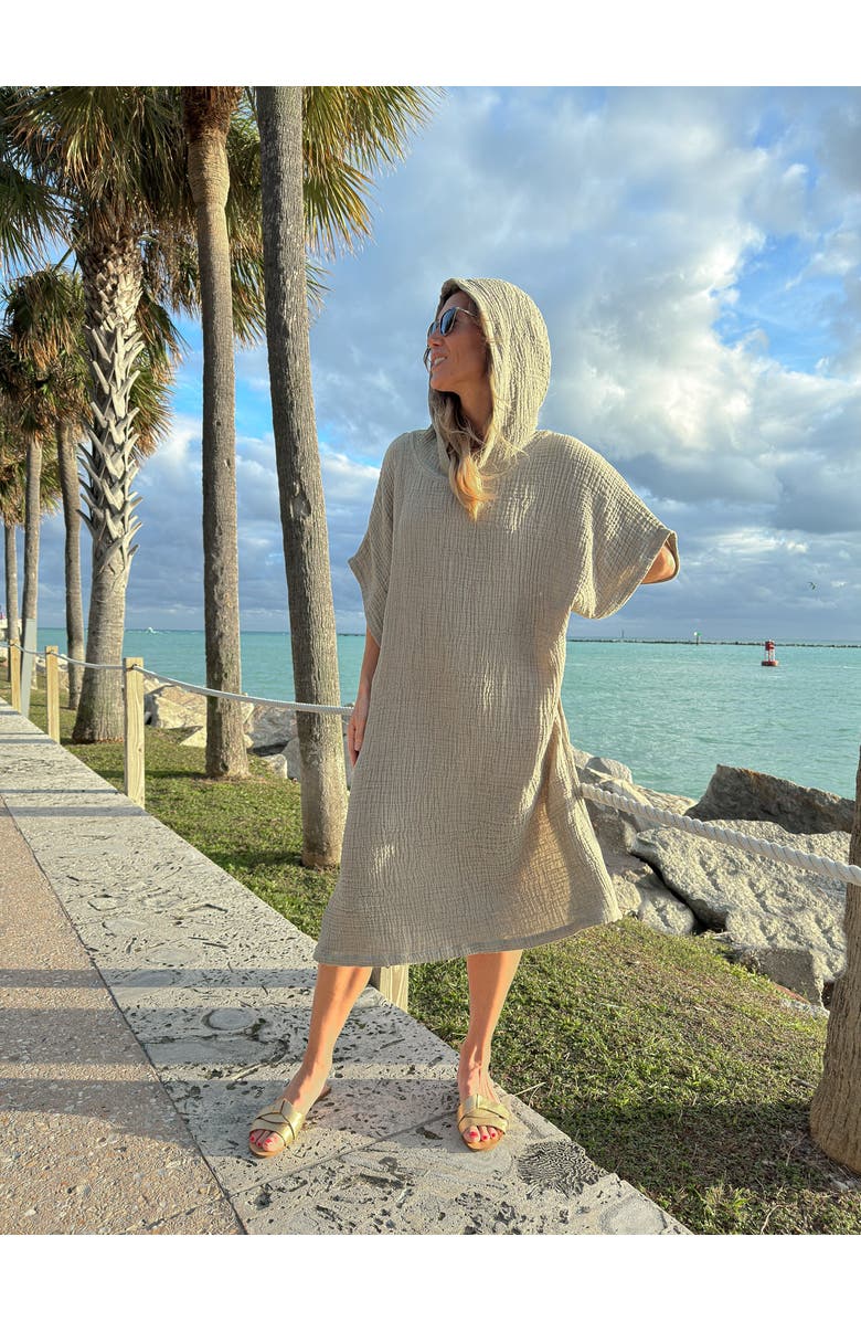 Anaya Crinkled Cotton Cuddle Hooded Poncho, Alternate, color, Charcoal Grey