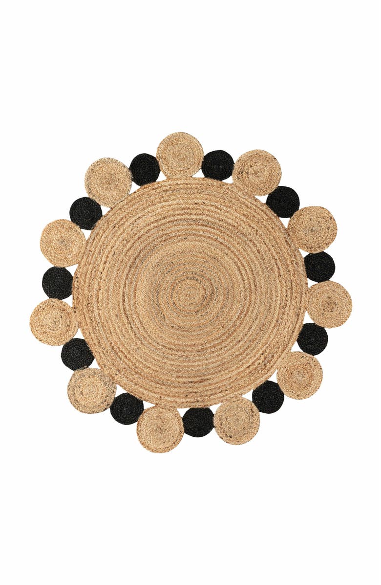 JONATHAN Y Ayana Two-Tone Jute Hippy Circle Round Area Rug, Main, color, Natural/Black
