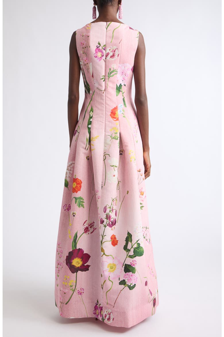 Mixed Botanical Print Sleeveless Faille Gown, Alternate, color, BLUSH MULTI