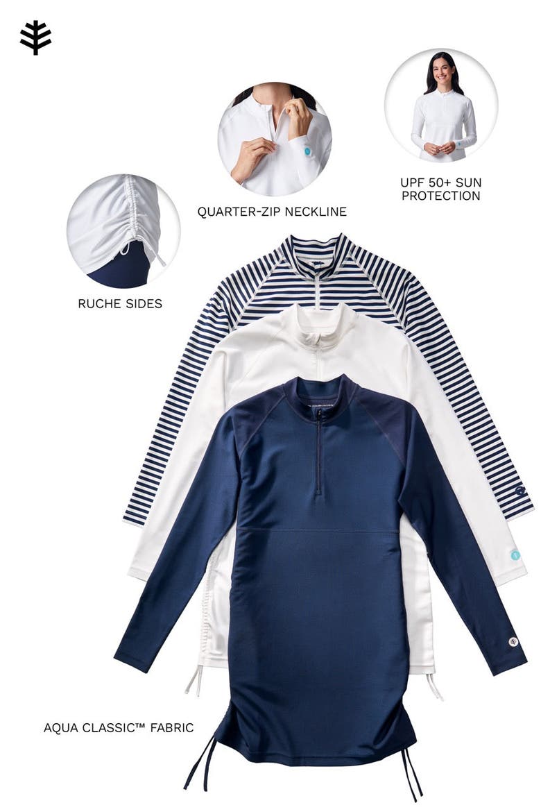 Women's Lawai Ruche Long Sleeve Swim Shirt, UPF 50+ Sun Protection, Alternate, color, White