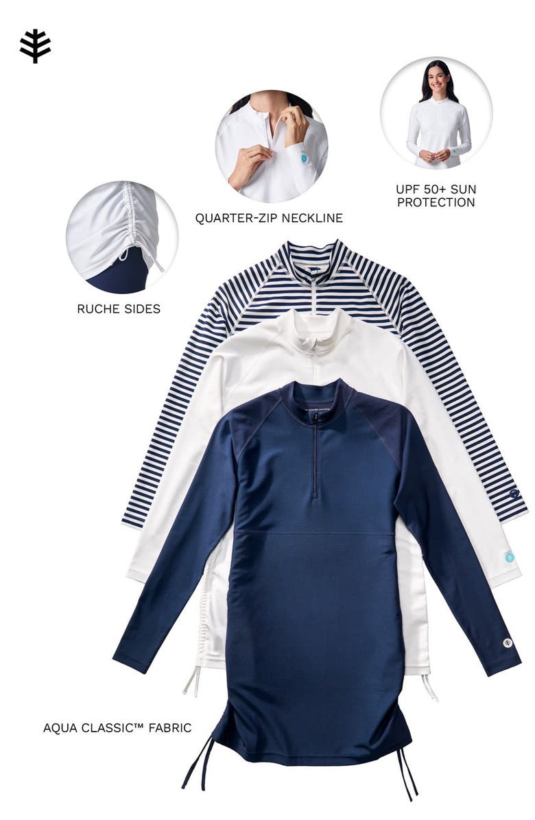 Coolibar Women's Ruche Long Sleeve Swim Shirt - UPF 50+ Sun Protection - Lawai, Alternate, color, White