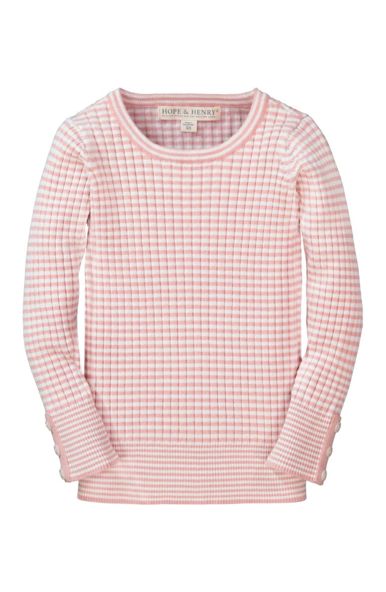 Hope & Henry Girls' Rib Knit Sweater Top, Infant, Main, color, White And Rose Mini Stripe