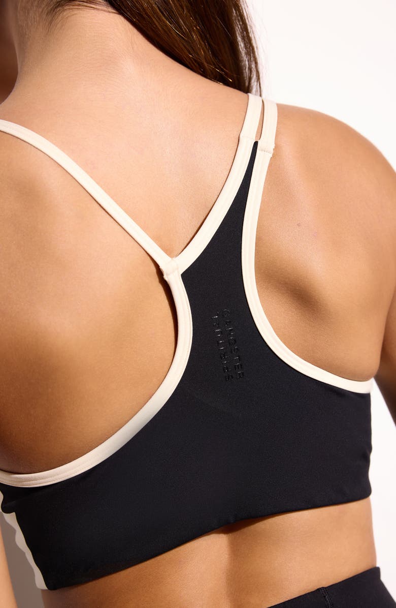 Spiritual Gangster Libra Asymmetric Longline Sports Bra, Alternate, color, Black/ Canvas