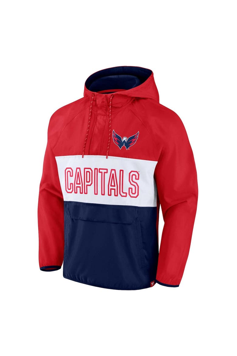 Men's Fanatics Branded Red/Navy Washington Capitals Backhand Shooter Defender Anorak Raglan Hoodie Quarter-Zip Jacket, Alternate, color, Red