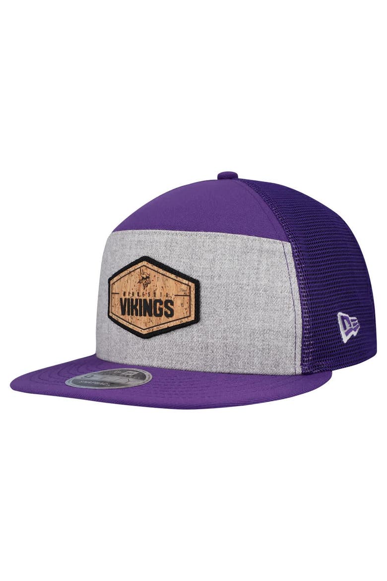 Men's New Era  Gray/Purple Minnesota Vikings Cork Split Panel 9FIFTY Trucker Snapback Hat, Main, color, Gray