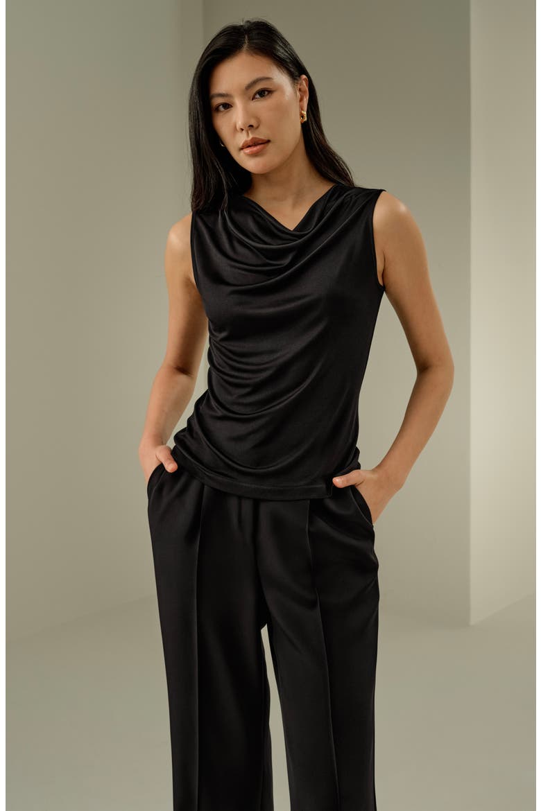 Women's Silk Jersey Cowl-neck Sleeveless Top, Alternate, color, Black