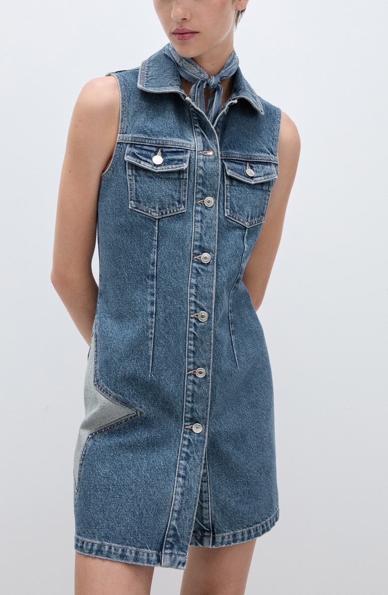 MANGO Star Detail Sleeveless Denim Dress, Alternate, color, Medium Blue