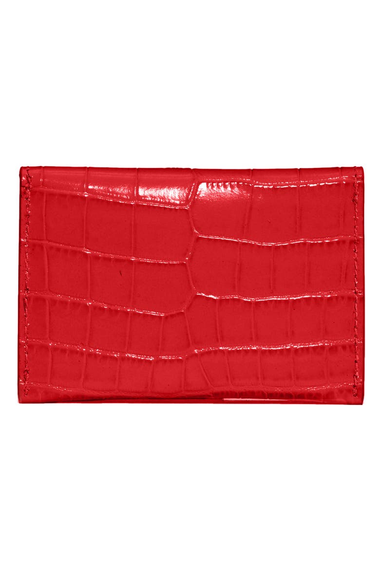 Alexander McQueen Croc Embossed Leather Card Holder, Alternate, color, DEEP RED