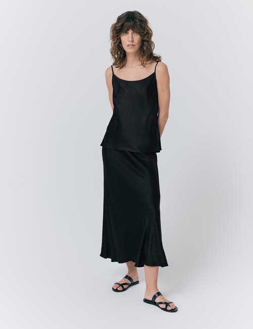 Ghost London Luna Satin Slip Midi Skirt In Black
