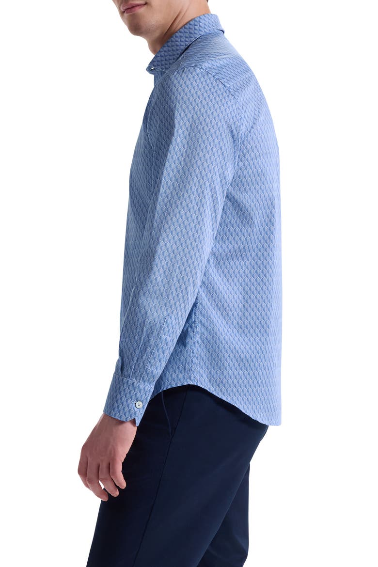 Axel Trim Fit Leaf Print Stretch Cotton Button-Up Shirt, Alternate, color, AIR BLUE