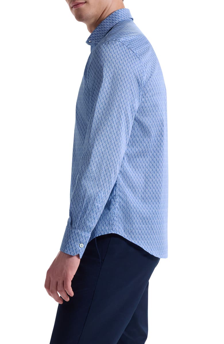Bugatchi Axel Trim Fit Leaf Print Stretch Cotton Button-Up Shirt, Alternate, color, Air Blue