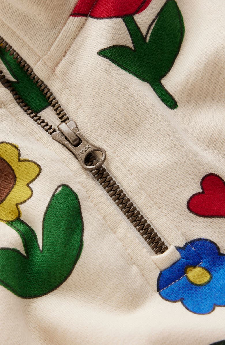 Mini Boden Kids' Floral Half Zip Long Sleeve Cotton Sweatshirt Dress, Alternate, color, Calico White Sunflower Garden