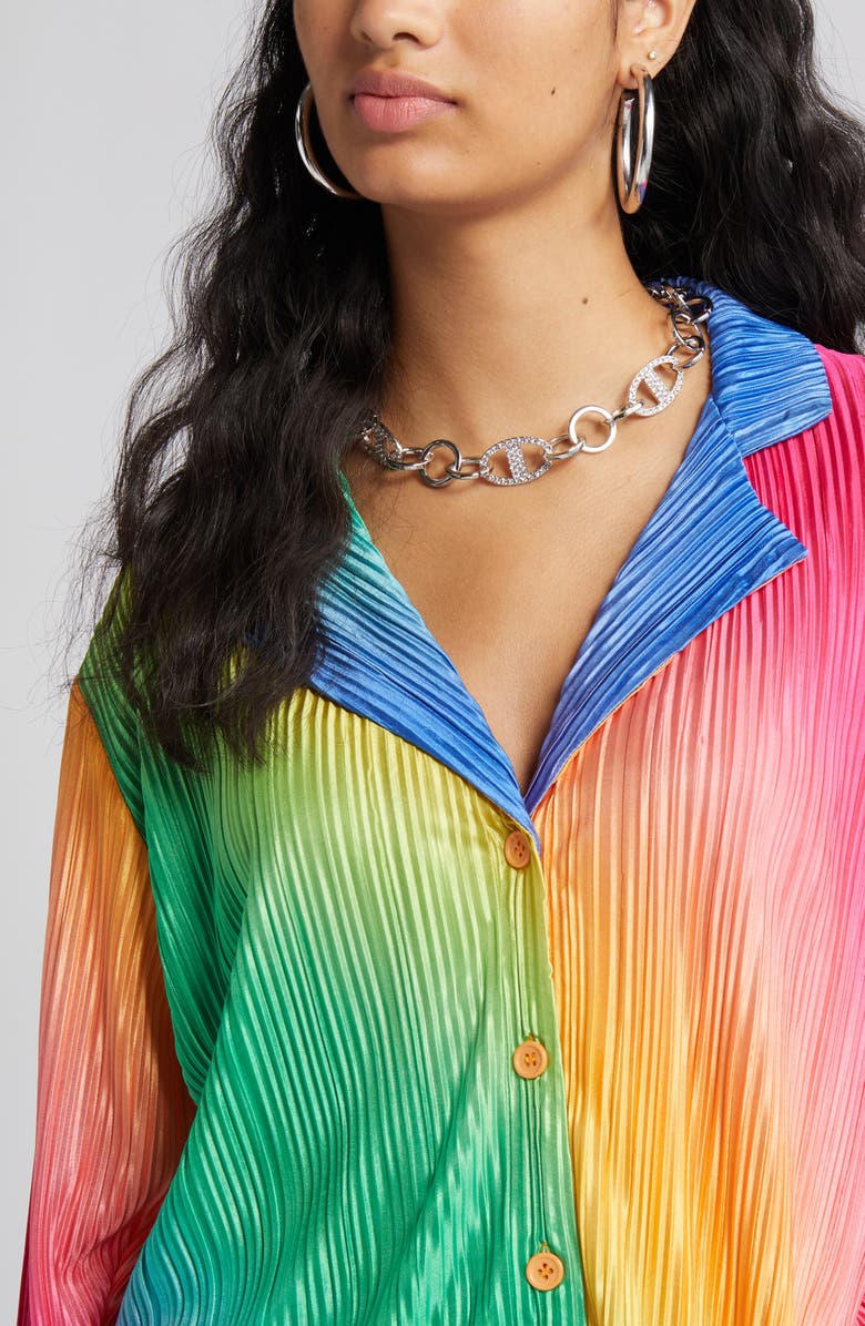 Dressed in Lala Notched Collar Plissé Top & High Waist Pants Set, Alternate, color, 