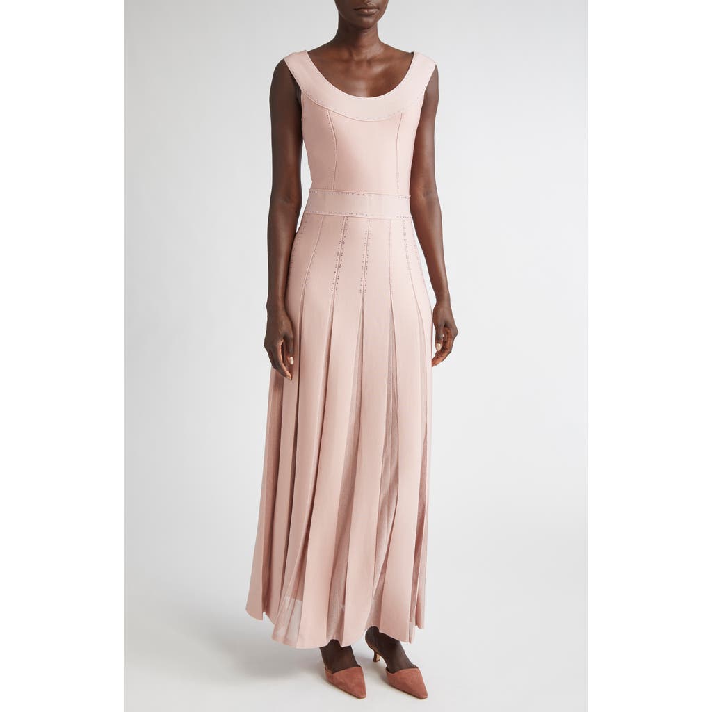 St John St. John Crystal Embellished Pleated Piqué Gown In Pink