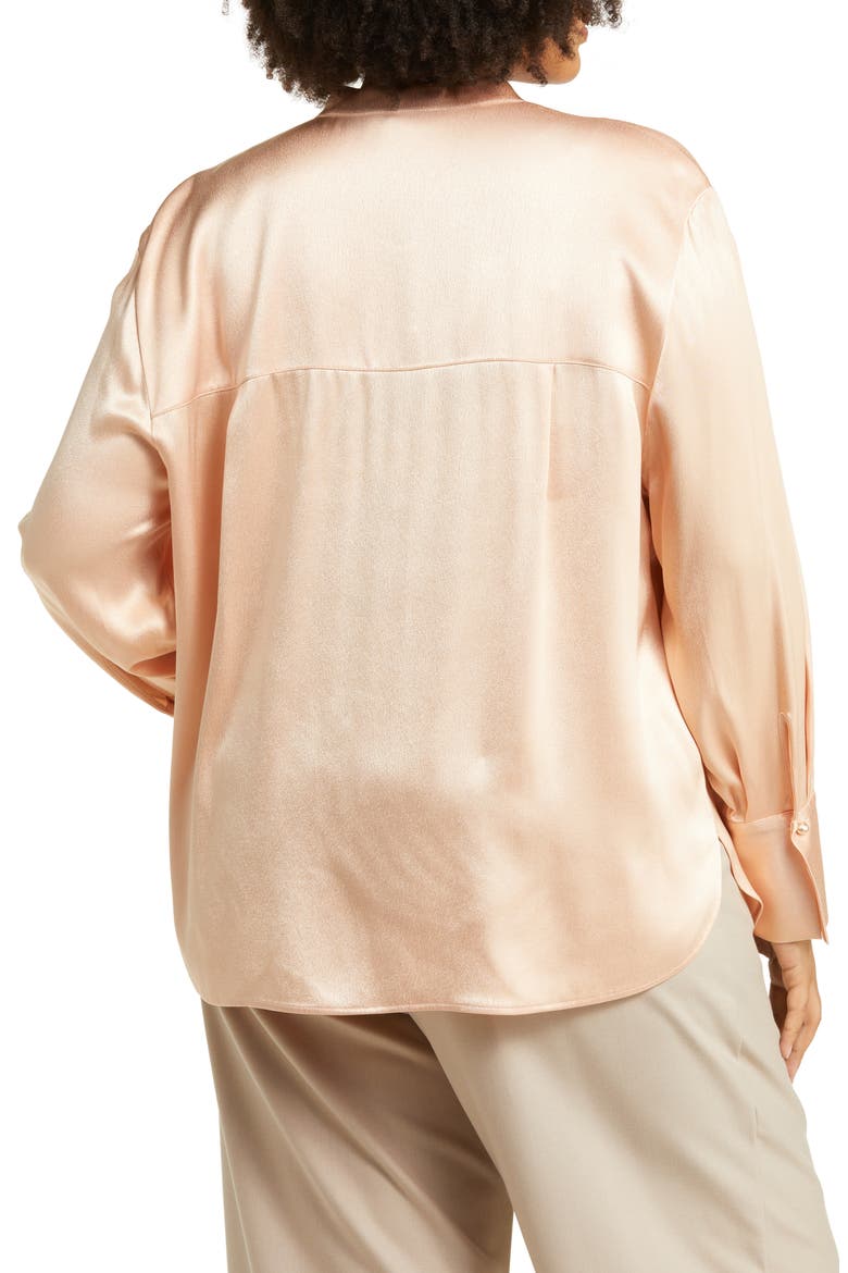 Relaxed Band Collar Button-Up Shirt, Alternate, color, PEACH OPAL