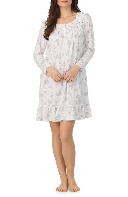 Eileen West Long Sleeve Short Cotton Nightgown In Gray