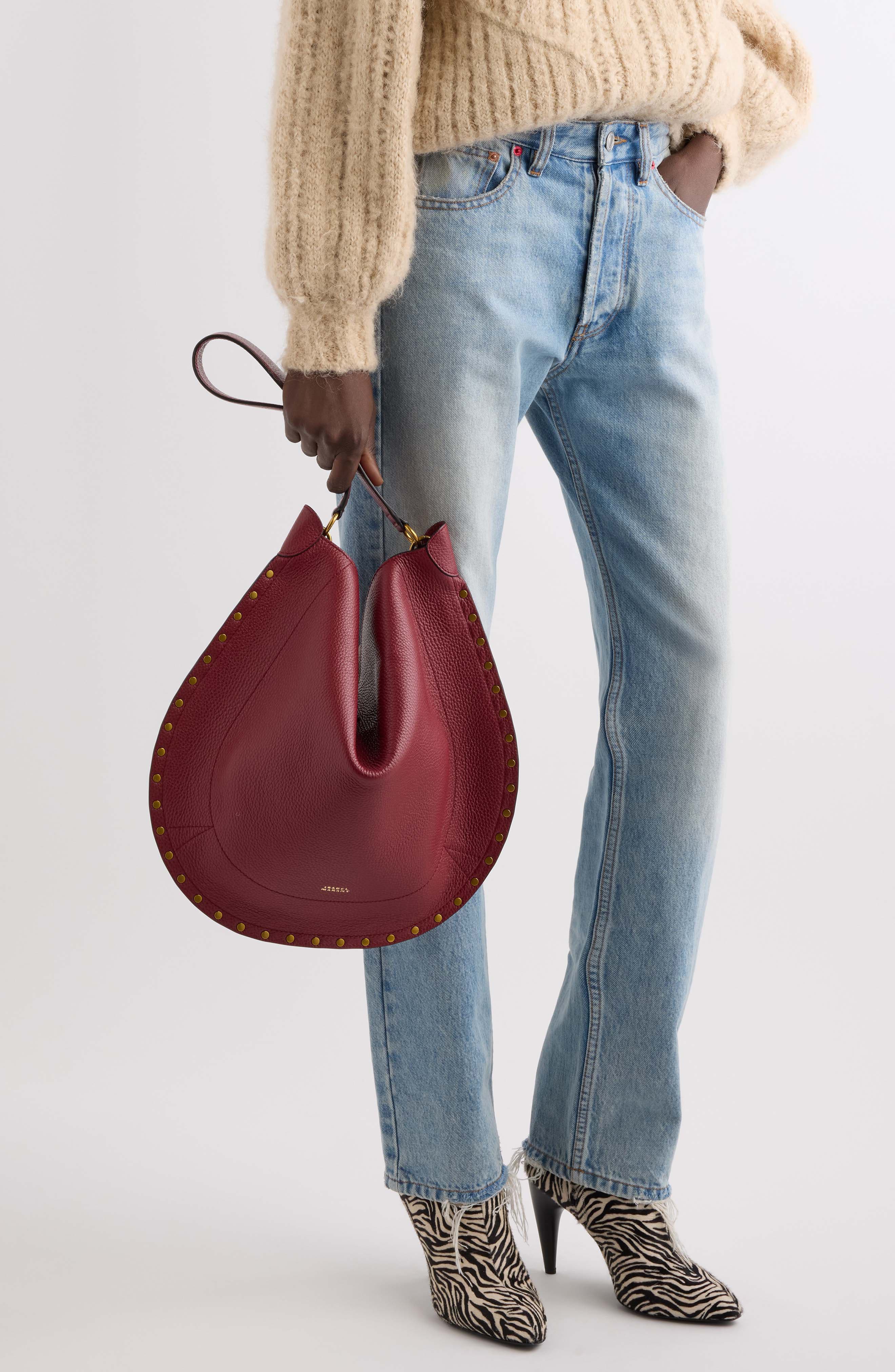 Oskan Soft Leather Hobo Bag, Alternate, color, DARK RED 70DR