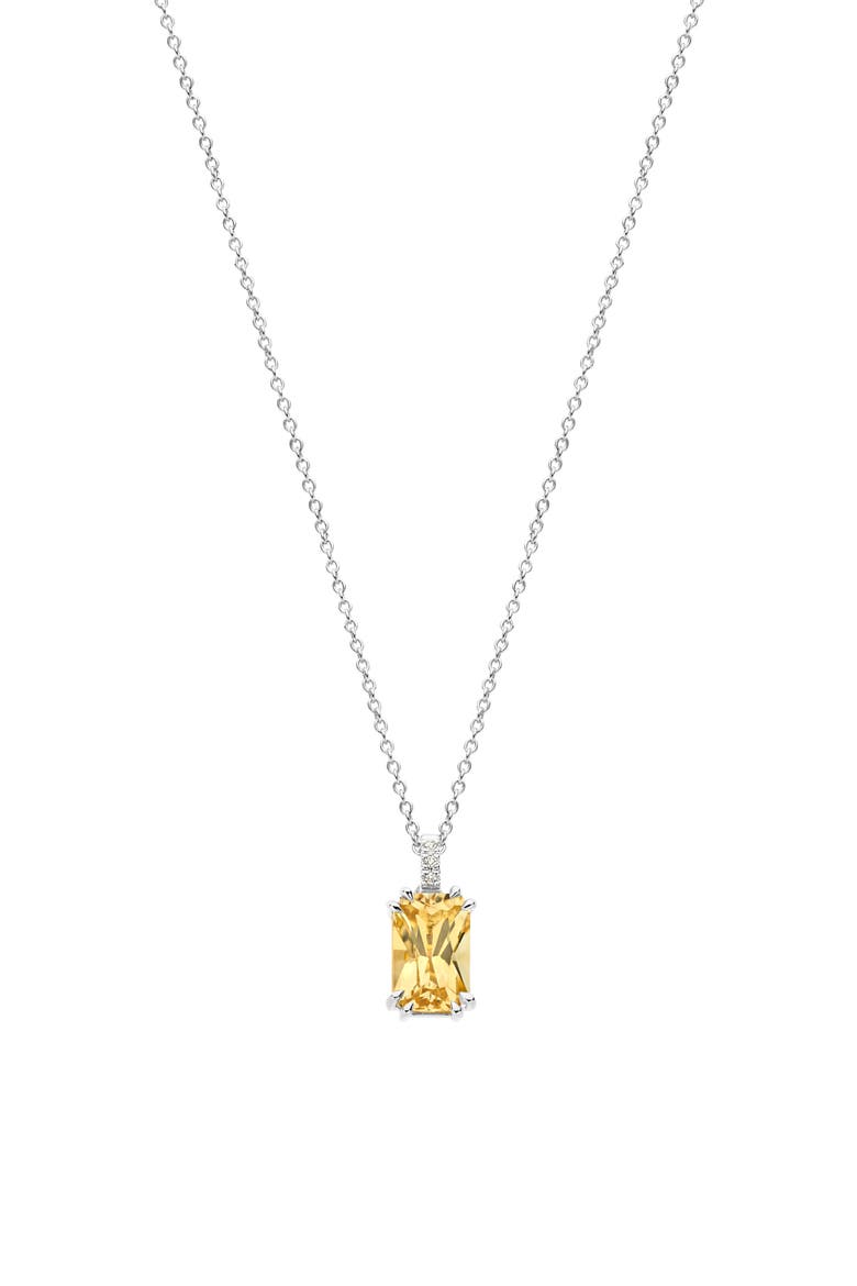 Citrine Diamond Necklace | 3 natural diamonds - 1 citrine gemstone | 925 Sterling Silver | Necklace | 17.5 - 19.5 in | White Rhodium, Main, color, Citrine