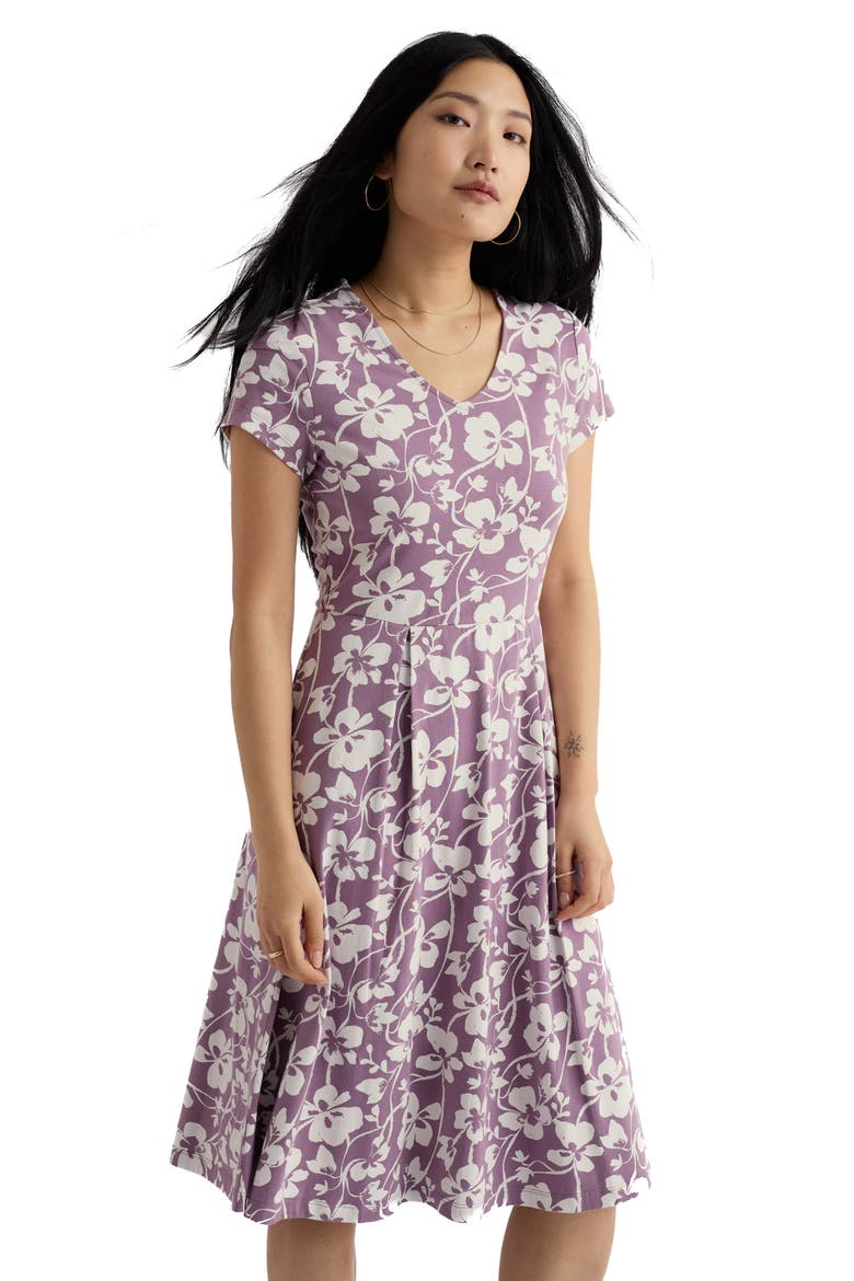 Pier View Floral Print Flare Stretch Organic Cotton Dress, Alternate, color, MALLOW VINE VERBENA