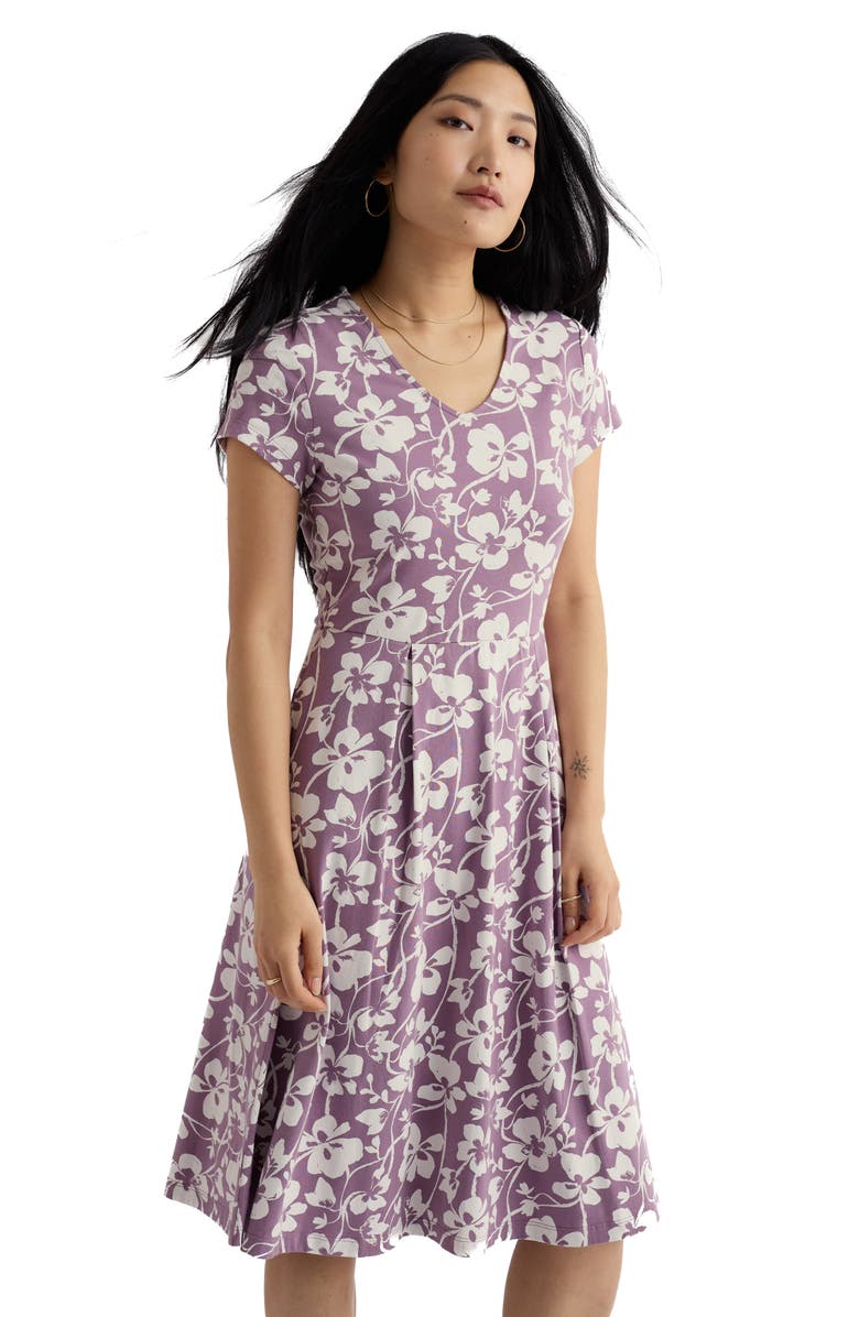 Seasalt Cornwall Pier View Floral Print Flare Stretch Organic Cotton Dress, Alternate, color, Mallow Vine Verbena