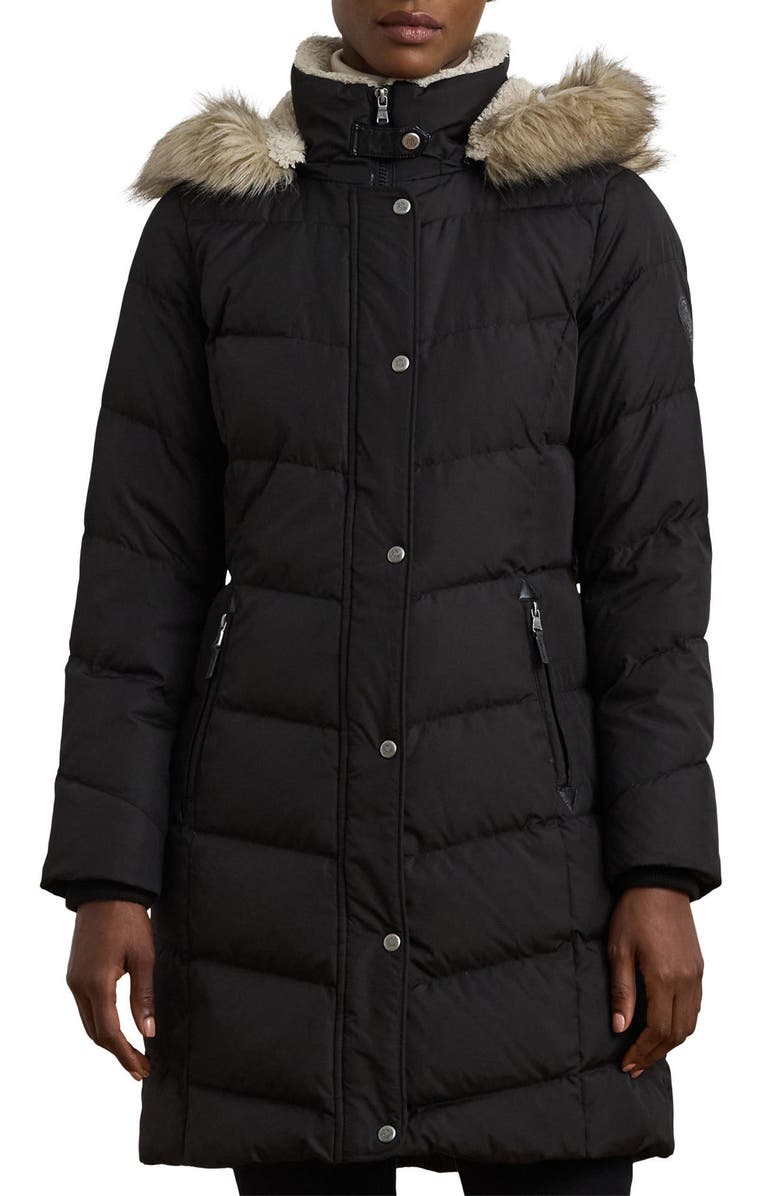 Lauren Ralph Lauren Faux Fur Trim Quilted Down & Feather Fill Hooded Puffer Coat, Alternate, color, 