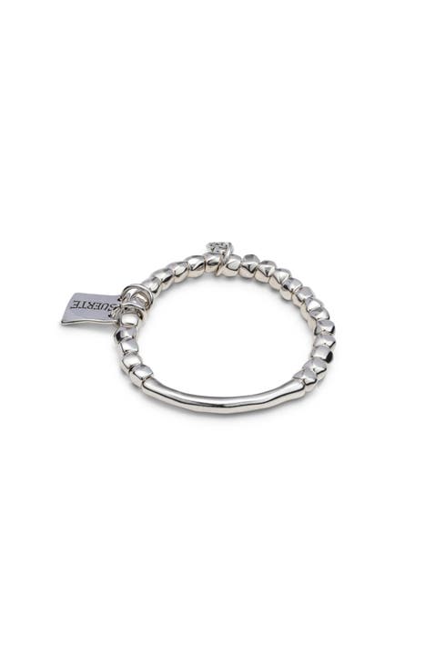 Bead Bracelet with Tubular Piece and Silver-Plated Plate with Message