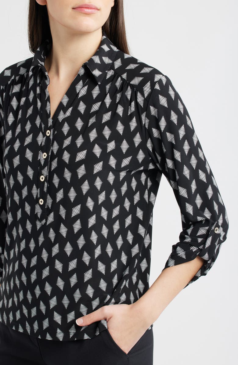 AK ANNE KLEIN Geometric Print Button-Up Shirt, Alternate, color, Anne Black/ White Dove