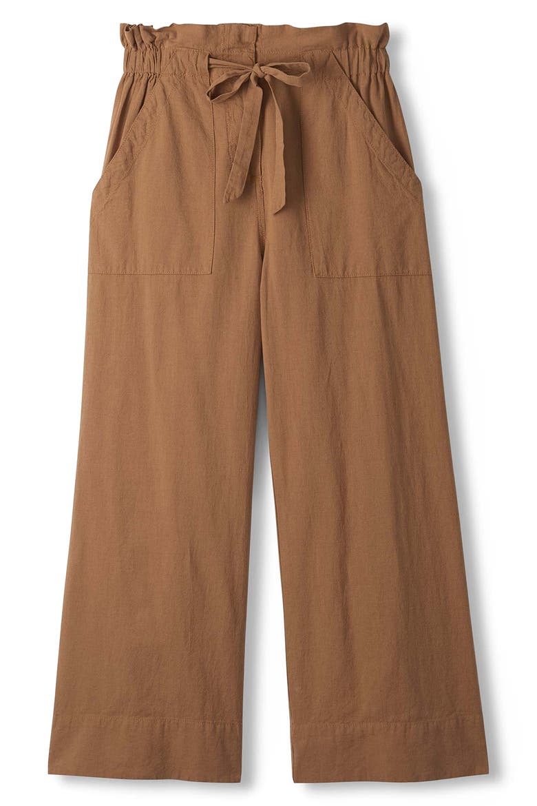Tigers Eye Drawstring Linen Blend Wide Leg Pants, Alternate, color, BROWN
