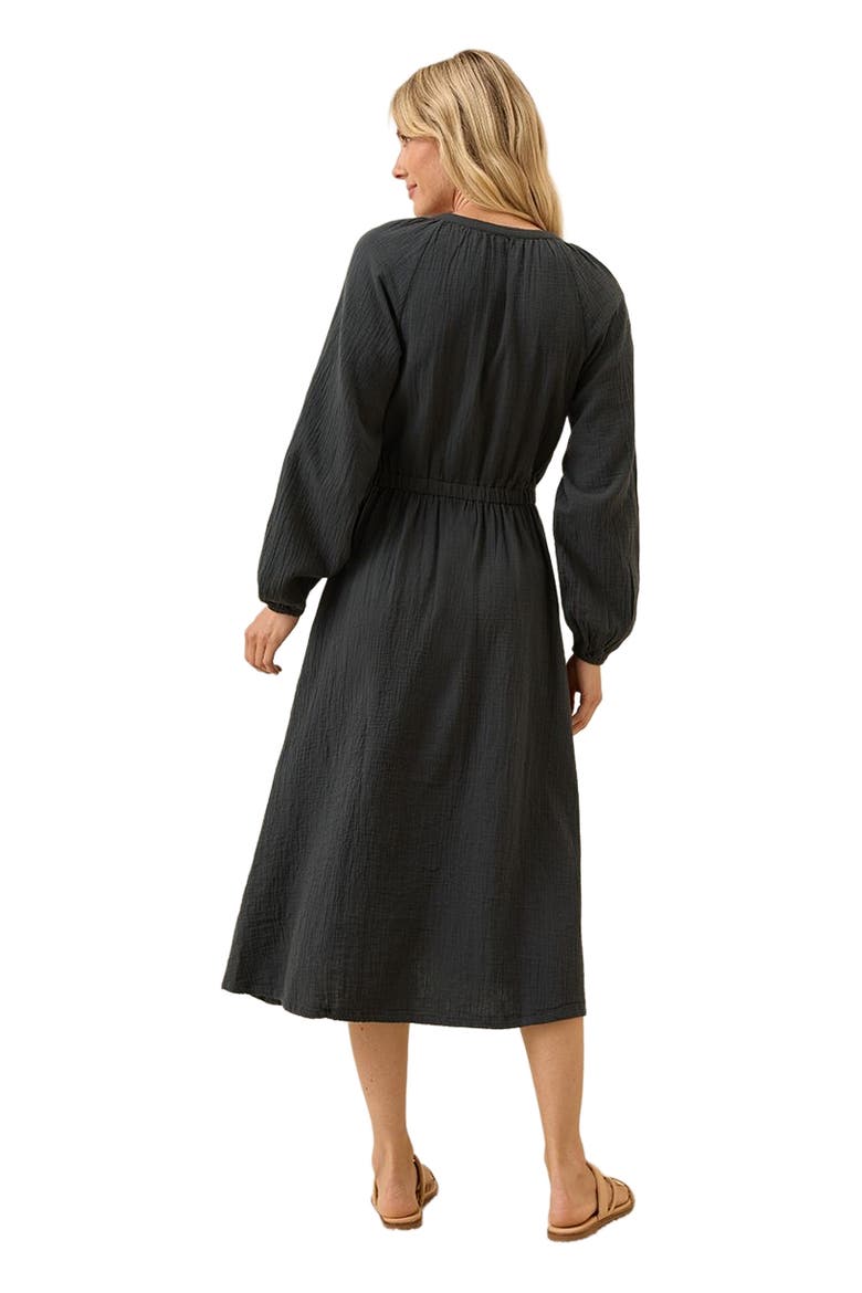 Organic Cotton Coastal Double Gauze Poet Sleeve Dress, Alternate, color, Black