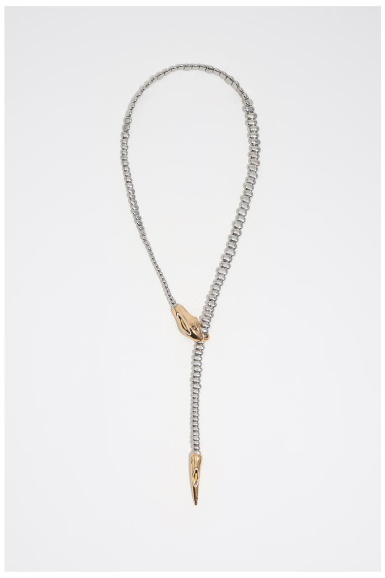 Long Engraved Logo Metal Necklace, Main, color, SILVER