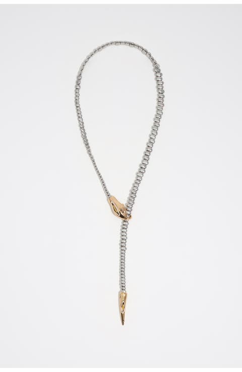 Long Engraved Logo Metal Necklace