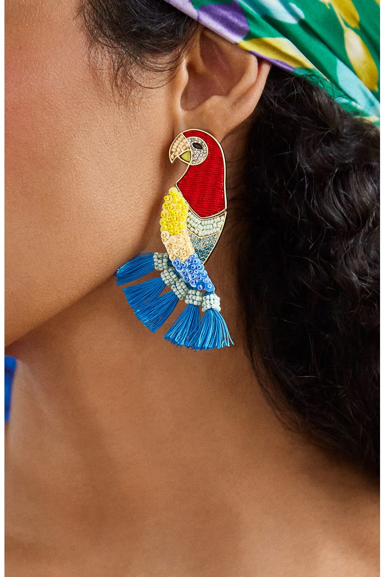 Macaw Me Beaded Statement Drop Earrings, Alternate, color, BLUE/ RED MULTI