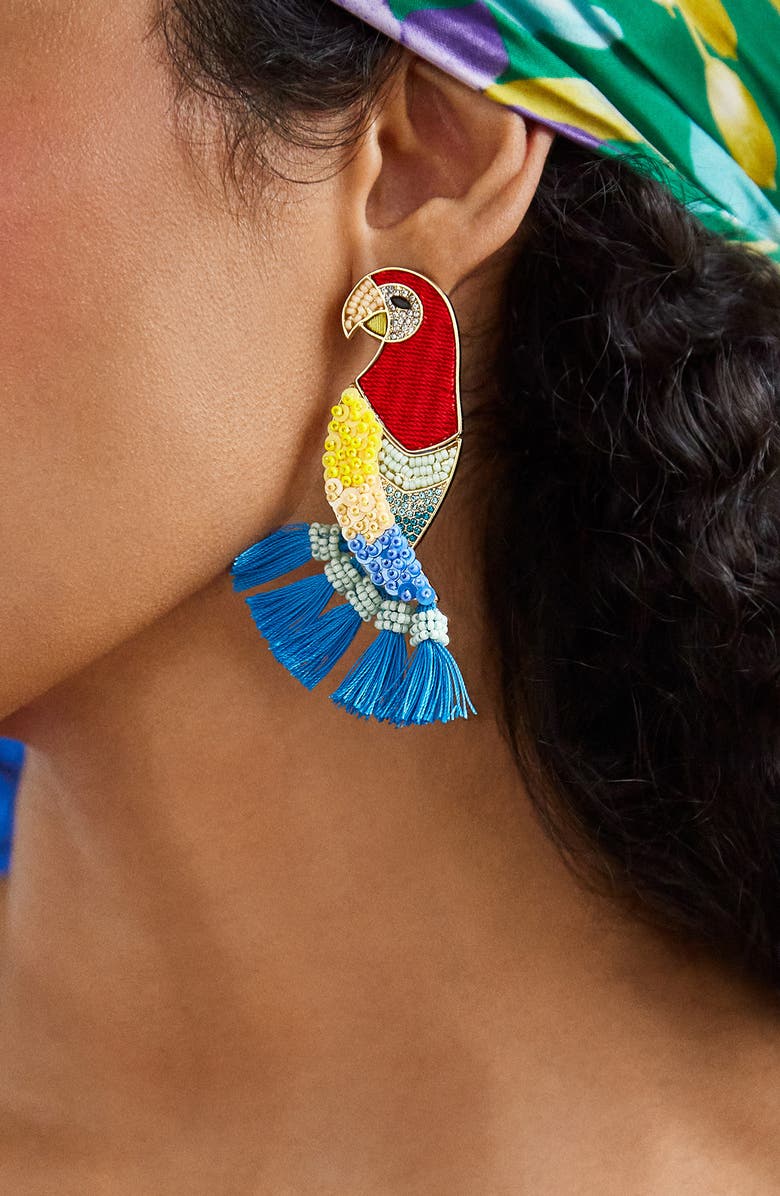 BaubleBar Macaw Me Beaded Statement Drop Earrings, Alternate, color, 