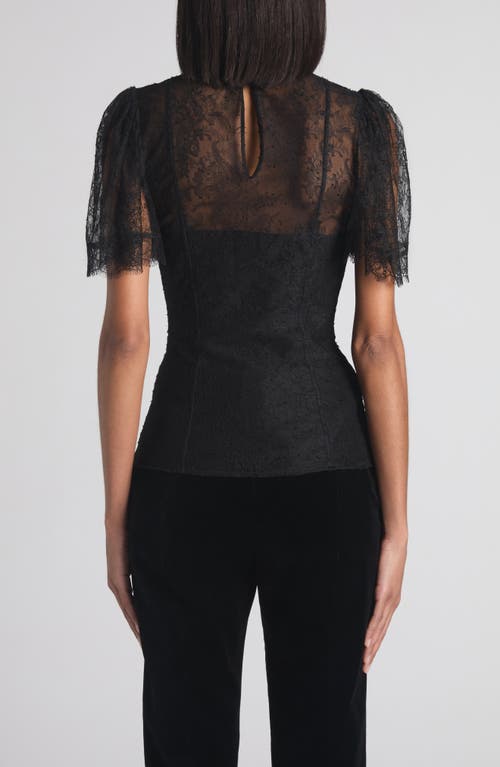 Alexander Mcqueen High Neck Sheer Lace Short Sleeve Top In Black