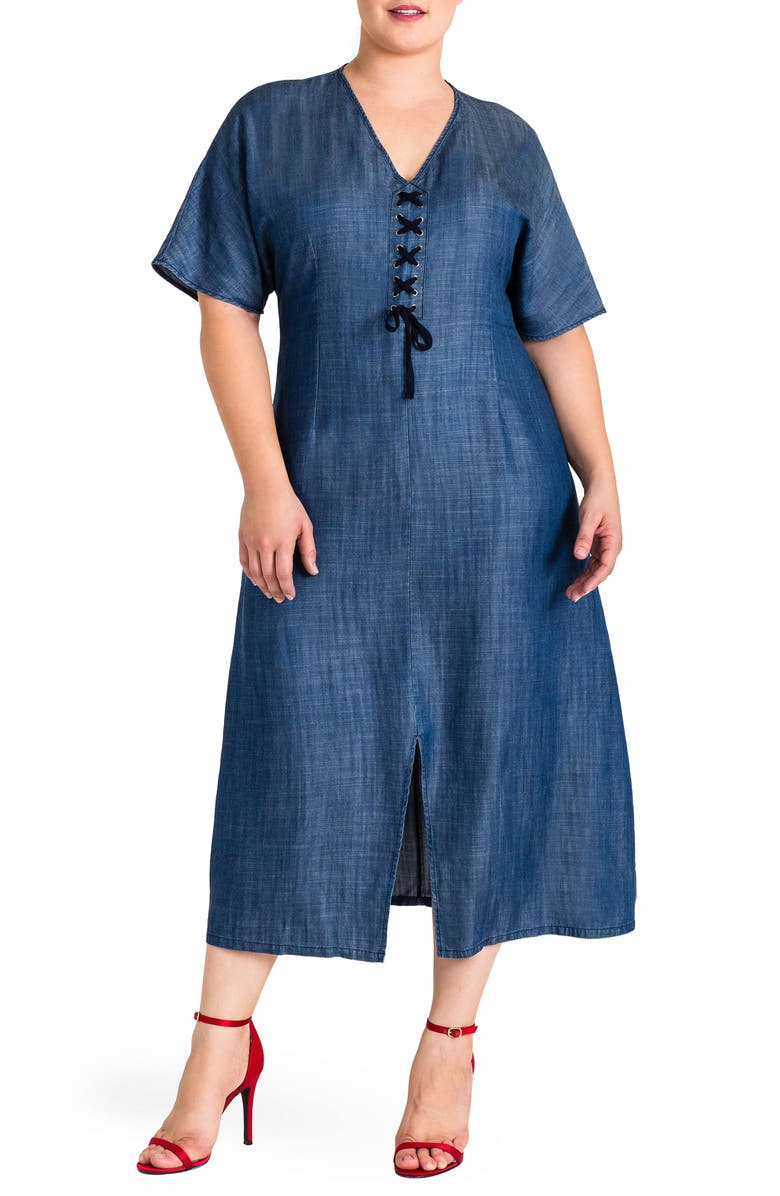 Standards & Practices Meme Chambray Midi Dress, Main, color, Navy