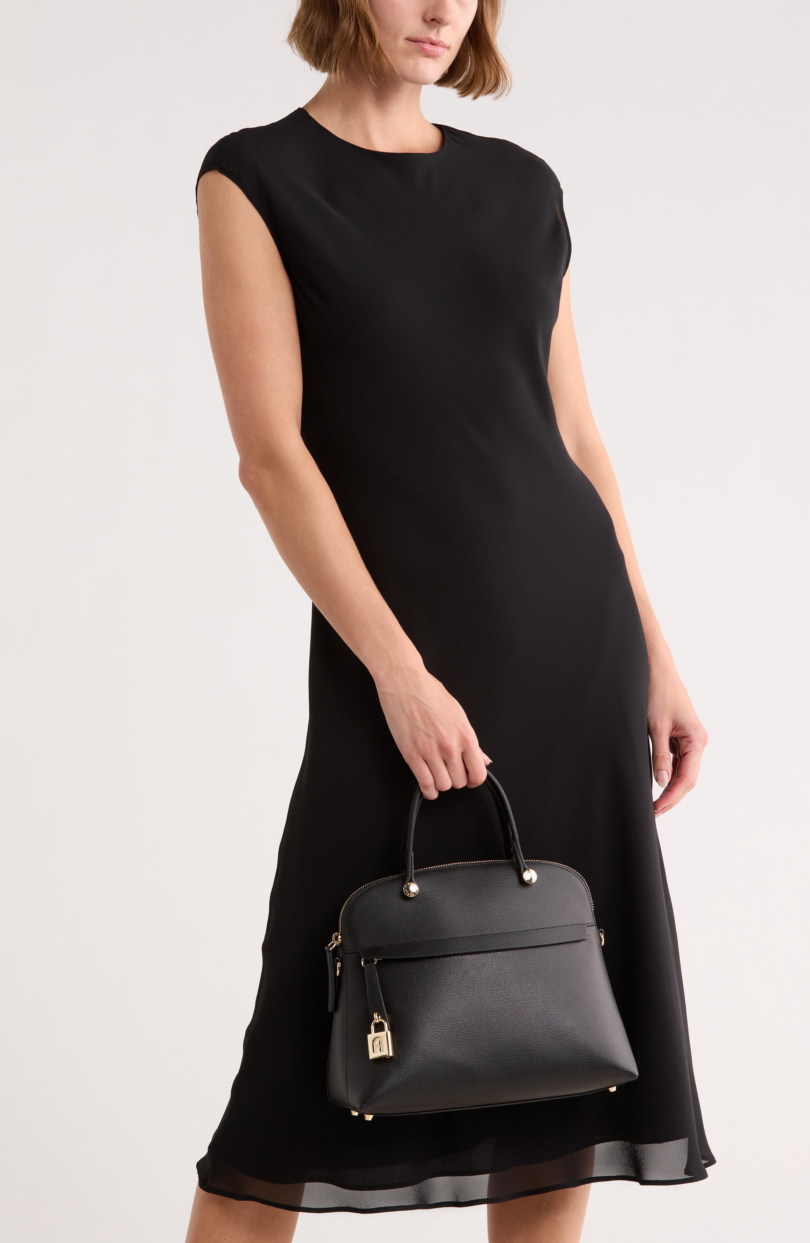 Classic Dome Leather Handbag, Alternate, color, NERO
