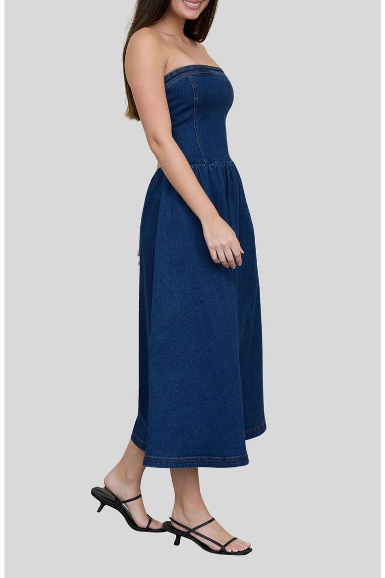 Strapless Denim Midi Dress, Alternate, color, DARK DENIM