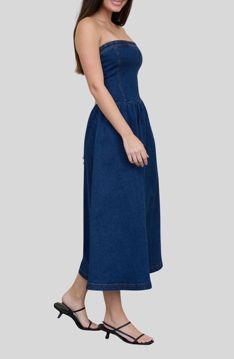 Blu Pepper Strapless Denim Midi Dress, Alternate, color, Dark Denim