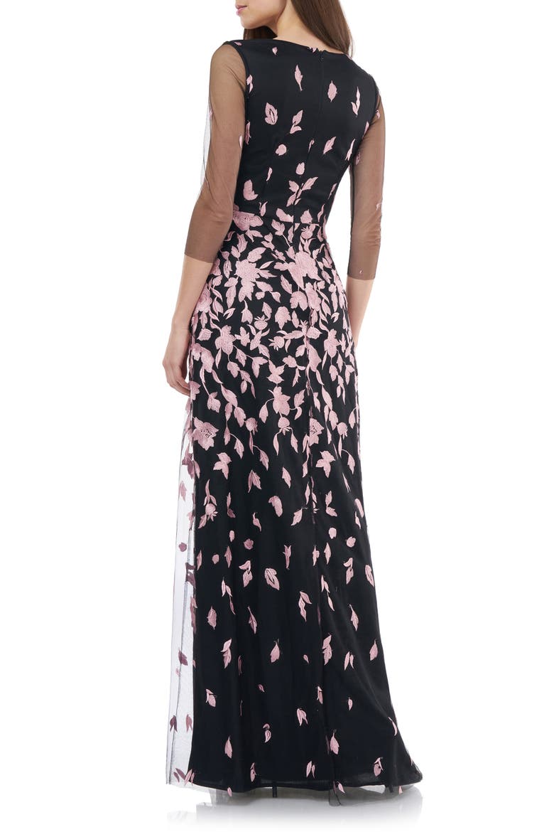 JS Collection Floral Embroidered A-Line Gown, Alternate, color, BLUSH BLACK