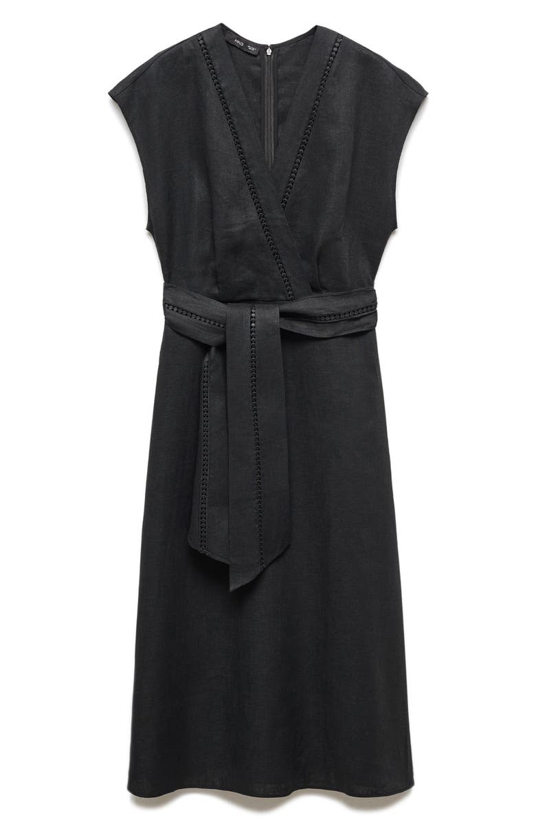 MANGO Nanda Tie Waist Linen Dress, Alternate, color, 