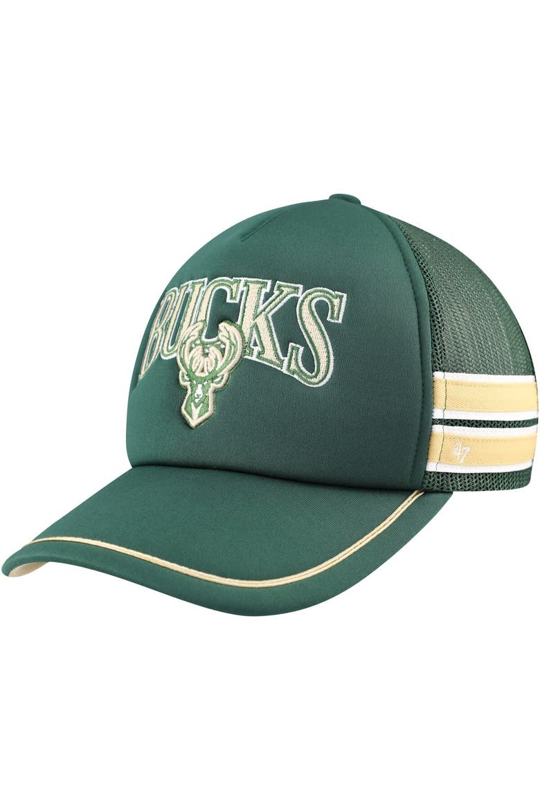 Men's '47 Hunter Green Milwaukee Bucks Sidebrand Stripes Trucker Adjustable Hat, Main, color, Hunter Green
