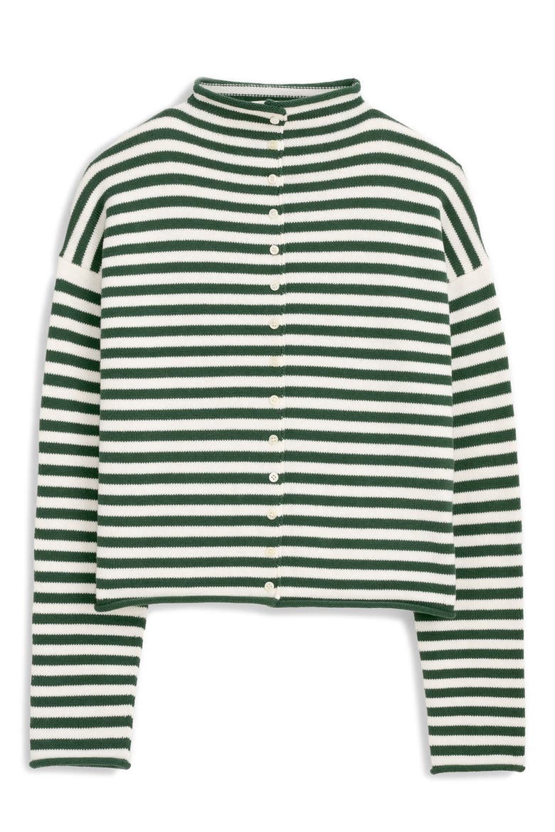 Taylor Stripe Cotton & Cashmere Cardigan, Alternate, color, FOREST/IVORY