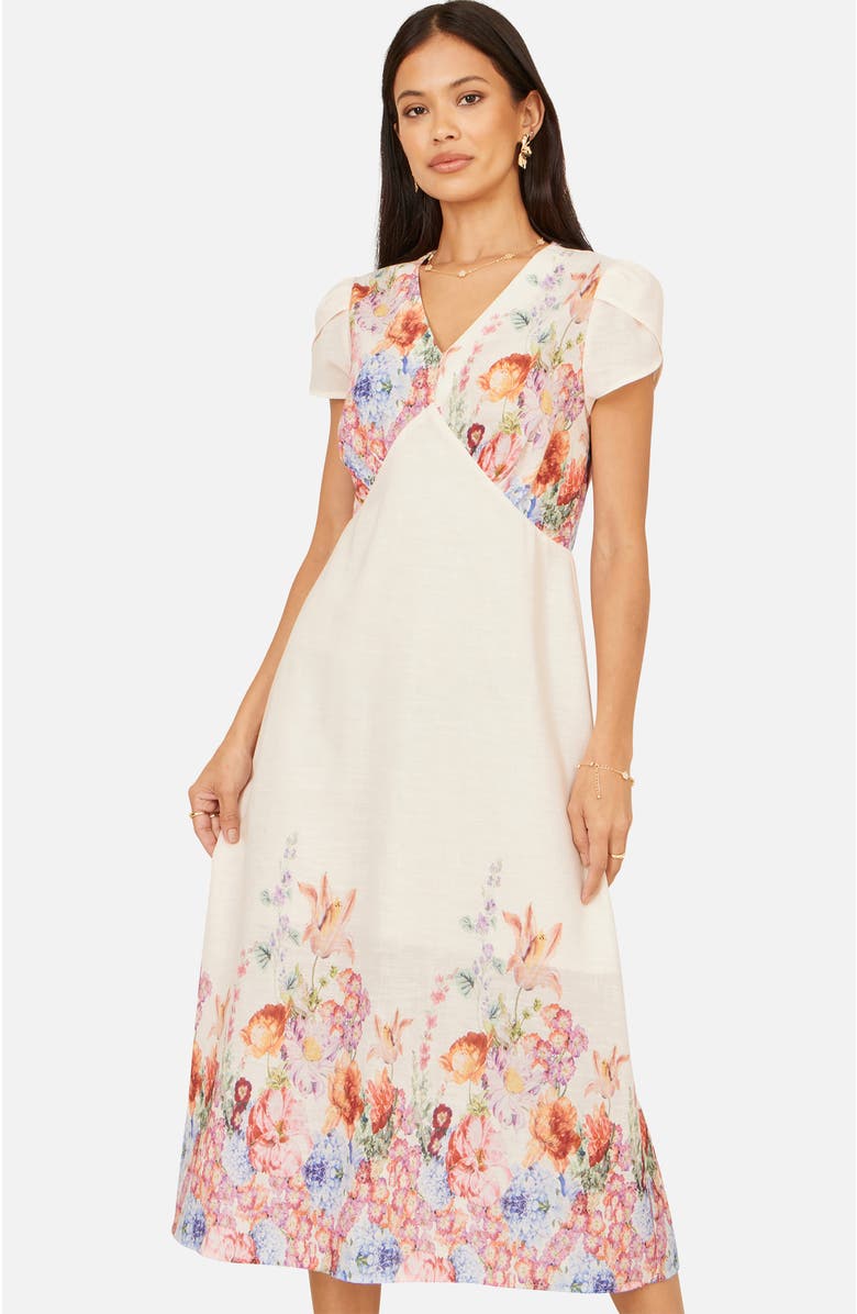 Yumi Border Floral Midi Dress, Main, color, Pink