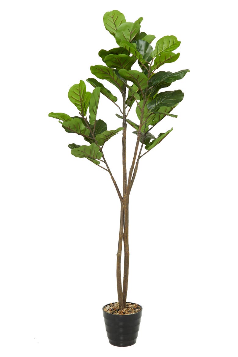 Green Faux Foliage Artificial Fiddle Fig Leaf Tree, Main, color, GREEN
