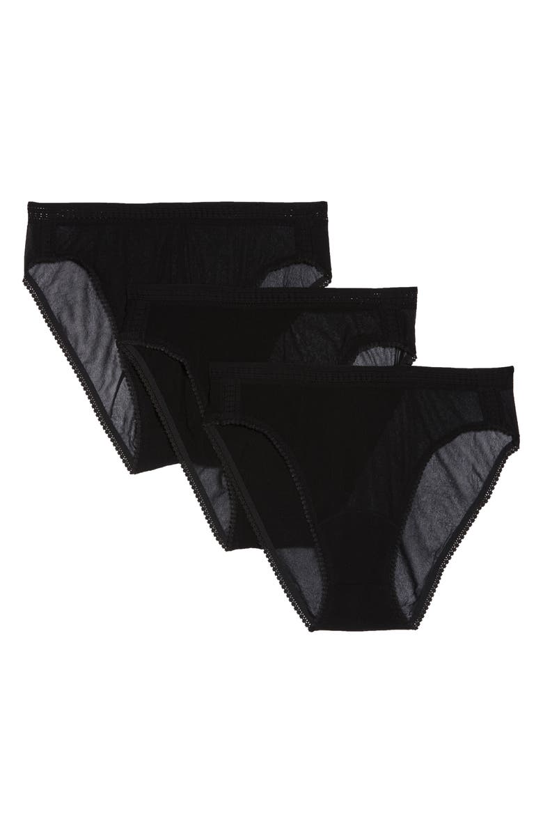 On Gossamer 3-Pack Mesh High Cut Briefs, Main, color, Black