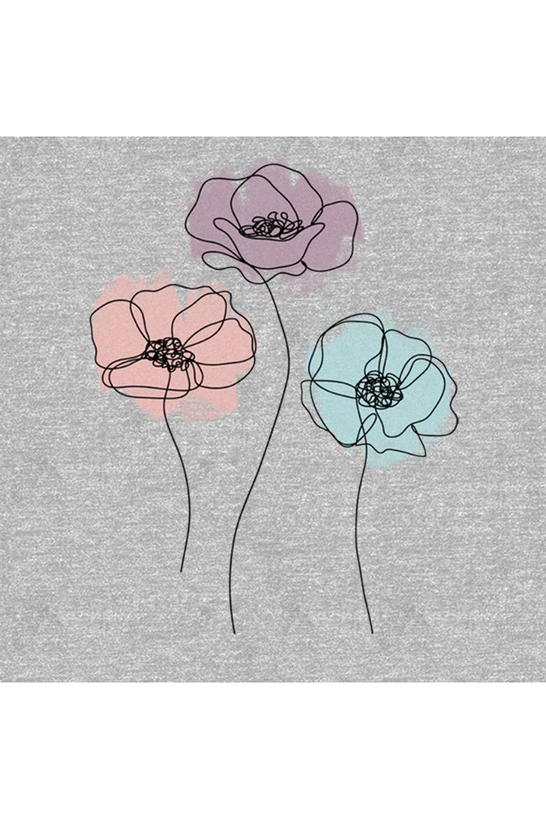 Women's Lost Gods Line Art Poppy Flowers  Graphic T-Shirt, Alternate, color, Heather Gray